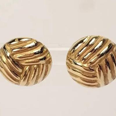14K Gold Button Style Earrings, Hollow - .5" Dia