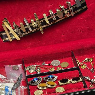 Sterling Silver Pilot Wing Pin & More Men's Jewelry In Vintage Jewelry Box