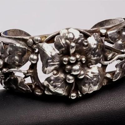 Sterling Sterling Floral Cuff Bracelet- 2.25” W