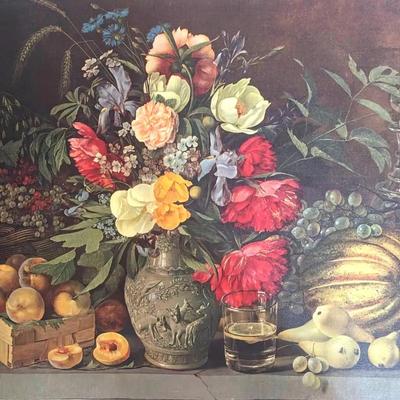 Russian Goznak Art Print on Canvas "Flowers and Fruits" (1839) by I. Khrutsky, 1974, 24x18"