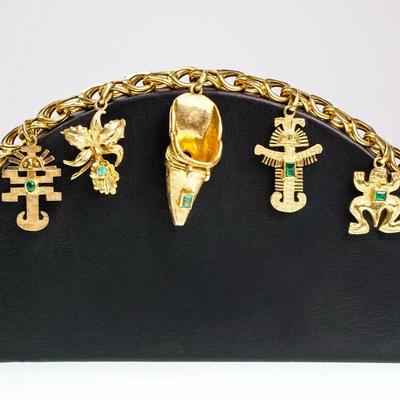 18K Gold Emerald Accented Charms On 14K Bracelet - 7.25"
