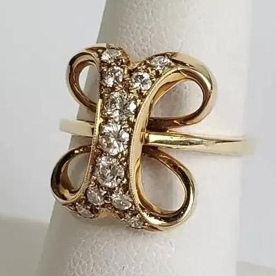 14K Gold Diamond Accented Bow Style Ring- Size 6.5