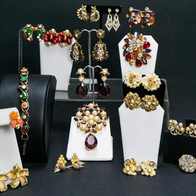 Vintage Coro, Miriam Haskell, Florenza, More Costume Jewelry Clip Earrings, Brooches,, Bracelet