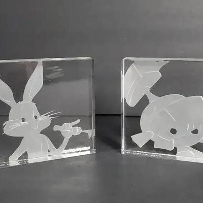 Robert Gunther Signed Bugs Bunny & Marvin The Martian Paperweights 