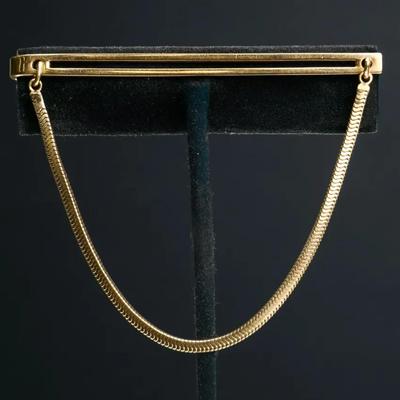 14K Gold Tie Bar With Chain - 2.75" Wide