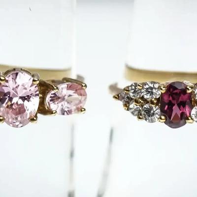 10K Gold Glass Stone Rings - Size 6.5