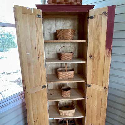 002-SUN: Rustic Pine Cabinet/Longaberger Basket Vignette