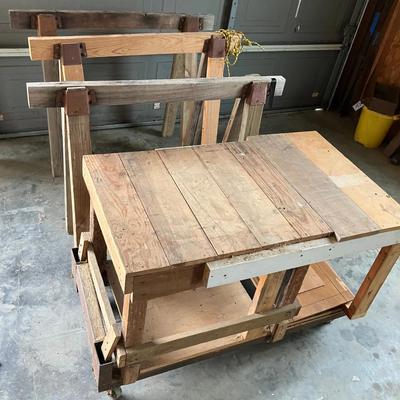 051-GAR: Three Saw-Horses and a Rolling Workbench