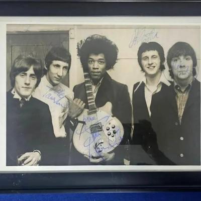 Signed Photograph with Jimmy Hendrix Pete Townsend Roger Daltrey John Entwistle 