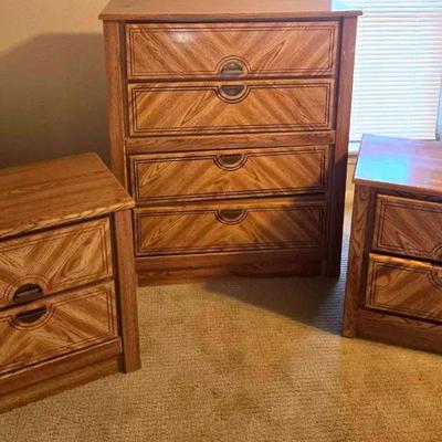 Matching Oak Dresser and Nightstand Set
