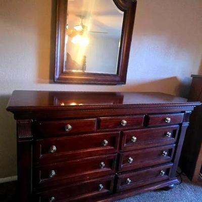 Wood Dresser With Matching Mirror