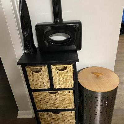 Sale Photo Thumbnail #30: Deco Vases & Wood & Wicker 3 Drawer Cabinet & Silver Color Metal & Wood Trash Can