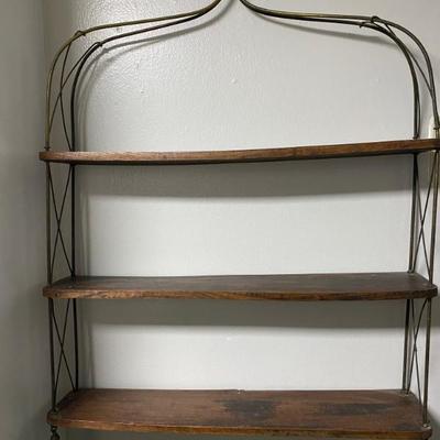 Sale Photo Thumbnail #24: Vintage Wall Hanging Parisian Bakers Rack w/ Oak Shelving