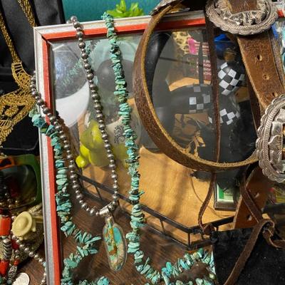 Sale Photo Thumbnail #1: 3 Pc. Set Navaho Sterling Silver Pearl Beaded Necklace & Sterling Pendant & Long Genuine Turquoise Nugget Necklace