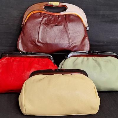 Three Vintage Genuine Leather Clutch Purses And A Vintage Burgundy Clutch Purse 