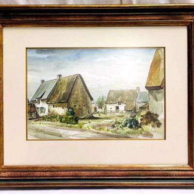 French Hamlet Watercolor: La Brière Landscape