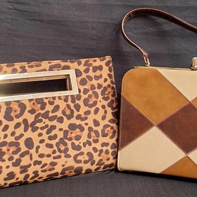 Hoxis Leopard-Print Clutch Purse And Vintage Handbag