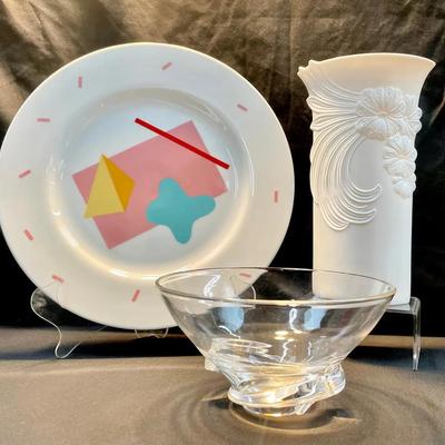 AK Kaiser Vase, Steuben Bowl & Swid Powell Plate