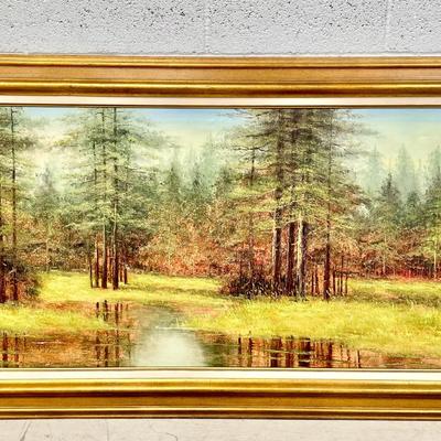 Framed Oil Painting Forest Landscape (33x57”) Possibly By Petter Tensley 