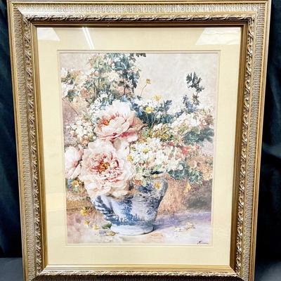 Francois Rivoire Large Framed Reproduction Print “Apple Blossoms With Peonies”