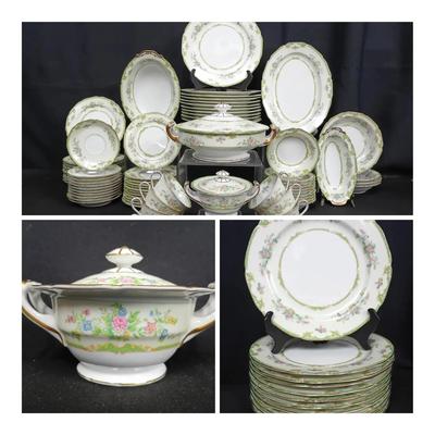 Vintage Noritake Japan Fine China Dinnerware Set – Green Laurel Wreath “M” Mark