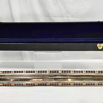 Early 1900s M. Hohner Double Bass Chromatic Harmonica with Original Case