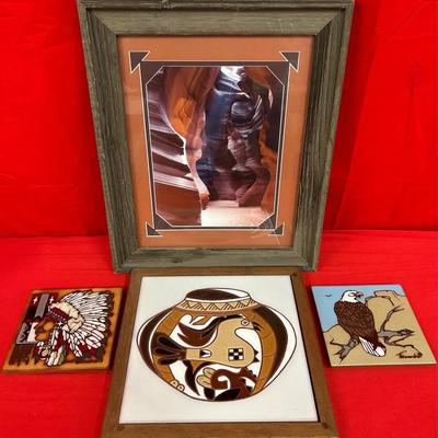 Southwestern Art Lot – Cleo Teissedre Hand-Painted Ceramic Tiles & Framed Desert Photography