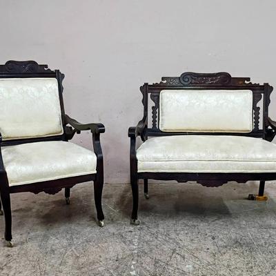 Antique Victorian Hand Cut Chairs With Baroque Upholstery 