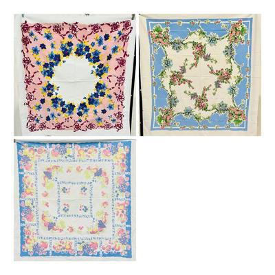 (3) Vintage Floral & Fruit Print Cotton Tablecloths