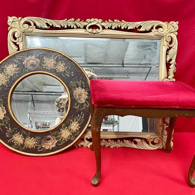 Vintage & Antique Mirrors with Upholstered Victorian Stool