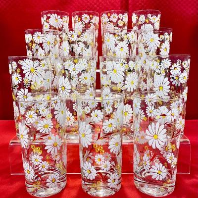 (15) Culver “Daisy” Highball Glasses – Decorated with 24K Gold