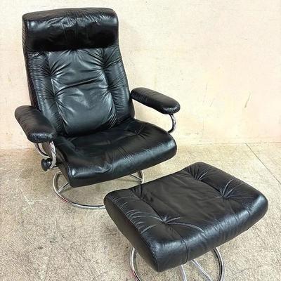 Ekornes Stressless Black Leather Recliner & Ottoman – Made in Norway