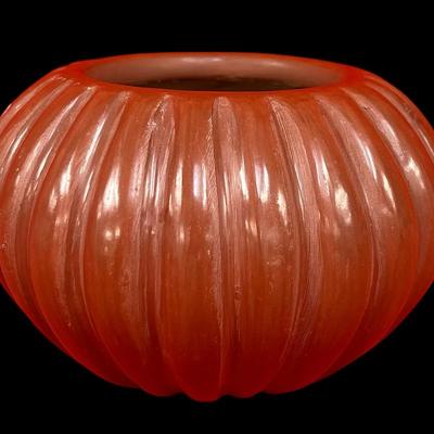 Rare Santa Clara Pueblo Melon Bowl by Angela Baca (1927–2014) – Hand-Coiled Redware Pottery