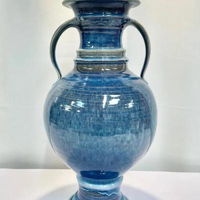 Blue Glaze Ceramic Lidded Vase – Signed Glen Mackinnie, 22”