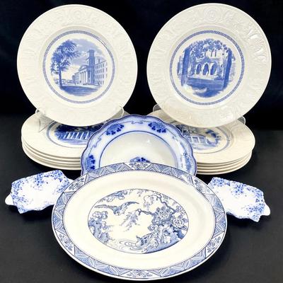 Antique & Vintage Blue Transferware and Collector Plate Ensemble (15 Pieces)
