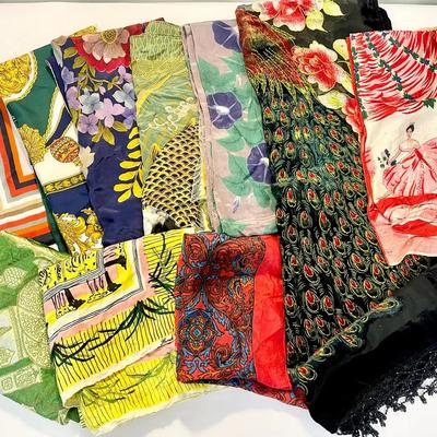 Various Vintage Scarves In Silk And More