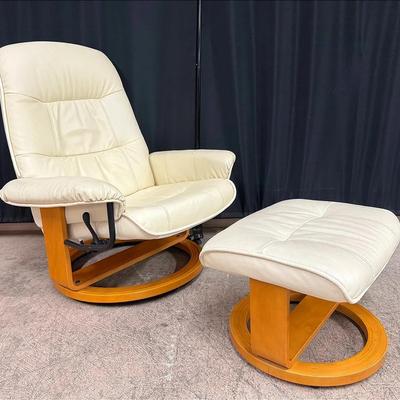 ChairWorks Leather Swivel Recliner with Matching Ottoman 