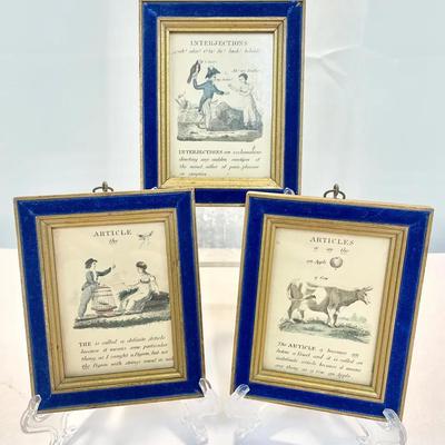 19th Century English Grammar Framed Illustrations Set Of 3 