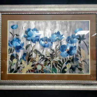 Contemporary Floral Print – Signed “S. Vusilev” – Blue Peony Garden Series