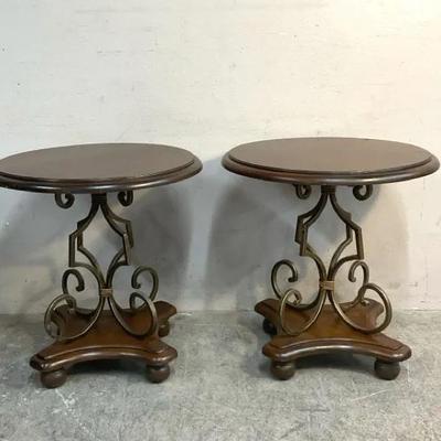 Round Ornate Metal End Tables 