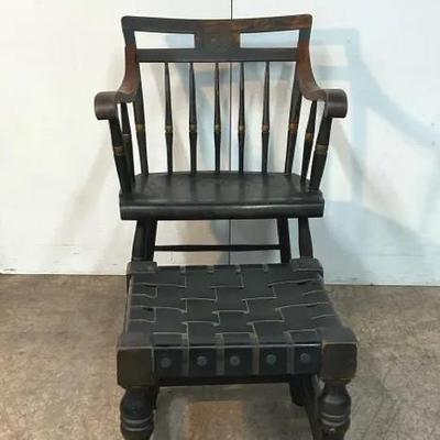 Harvard University Scholar’s Windsor ArmChair W/ Vintage Spanish Style Footstool 