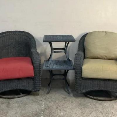 Wicker Swivel Glider Chairs & Side Tables 