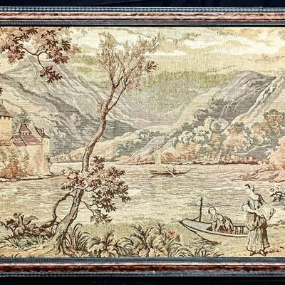 Antique European Landscape Tapestry – “Riverside Castles” Scene