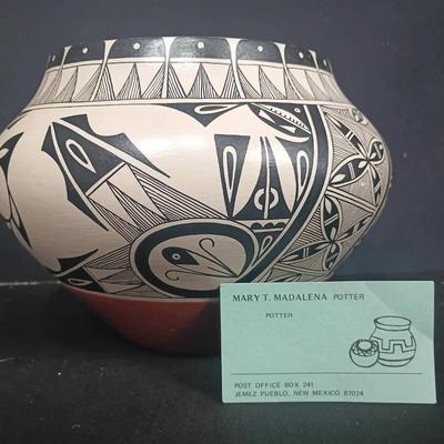 Hand-Coiled Jemez Pueblo Pottery Bowl – Signed Mary T. Madalena