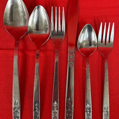51-pc Set Mid-Century Stainless Flatware / “Young Rose” / Made in Korea