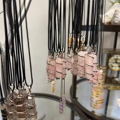 Sale Photo Thumbnail #3: Quartz, Amethyst, Smoky Quartz, Citrine, and Rose Quartz pendants