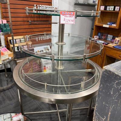 3-tiered metal and glass table