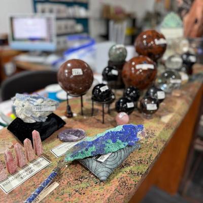 Crystal specimens and spheres