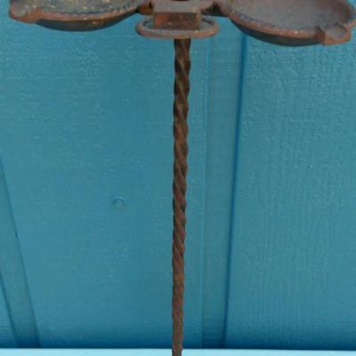 Antique Cast Iron Twisted Stem Ashtray Stand with Dual Trays
