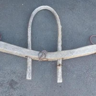 19th-Century Wooden Ox Yoke with Original Iron Fittings

